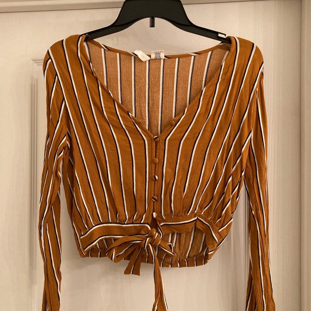 Stripped long sleep crop top